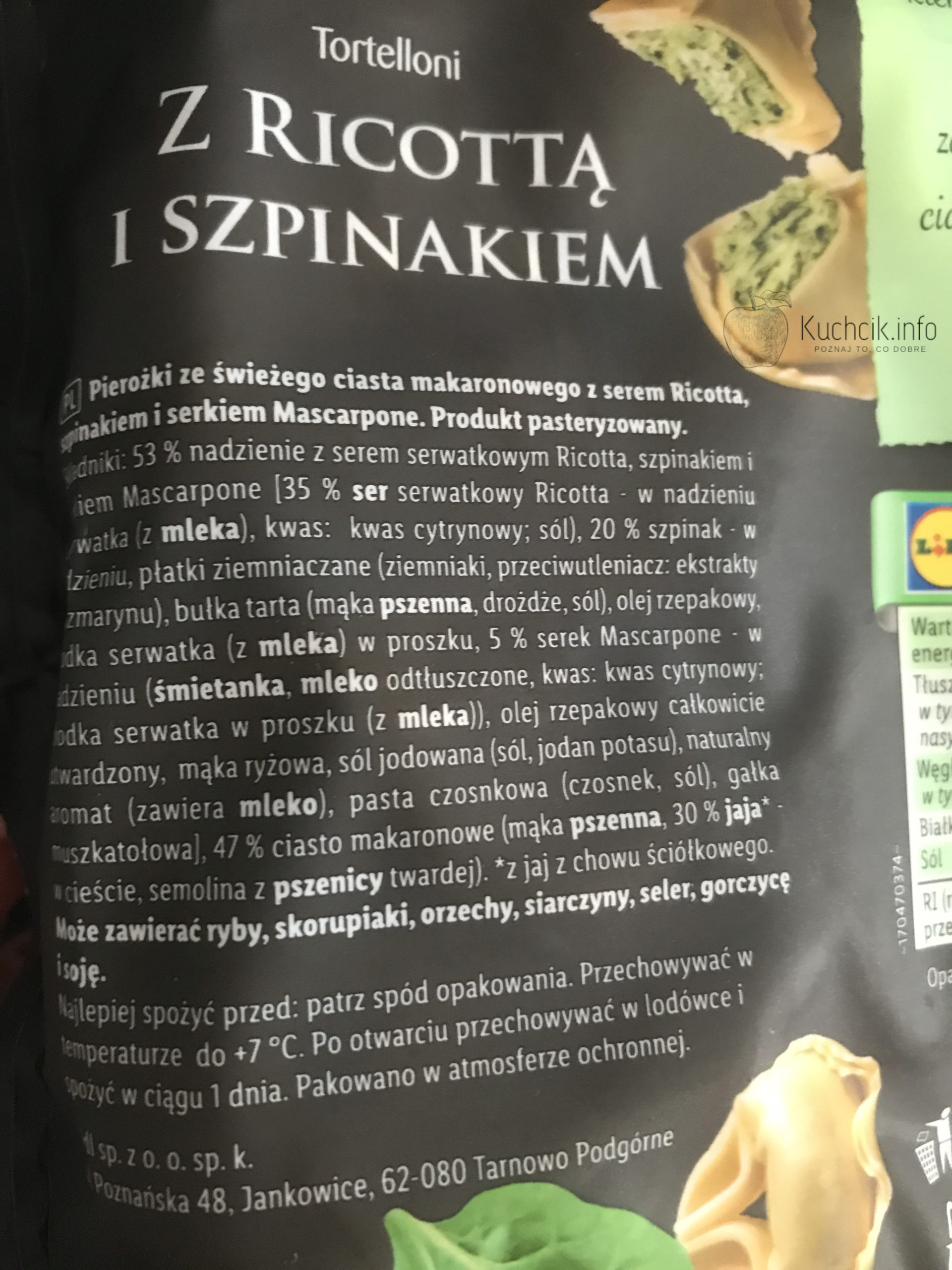 Lidl pierożki tortelloni z ricottą i szpinakiem Kuchcik.info